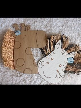The Spring Shop Wooden Giraffe and Zebra Wall Art - Natural Wood and White